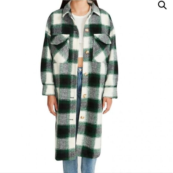 Steve Madden BB Dakota SANTA CRUZ LONG SHACKET IN GREEN PLAID VENDOR - Picture 3 of 7